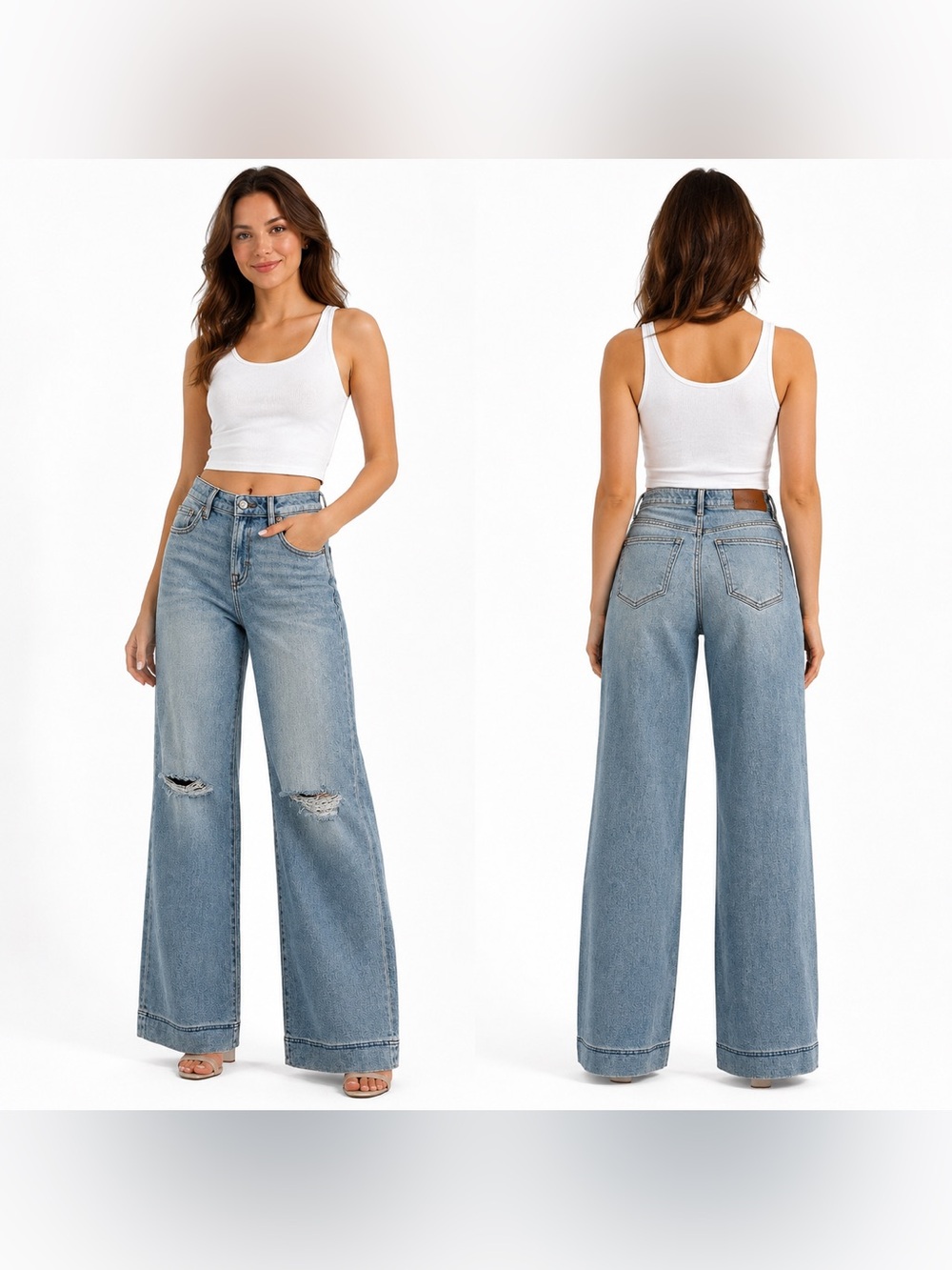 Hidden Nori Mid Rise Wide Leg Jeans Distressed Light Wash Denim Size 25